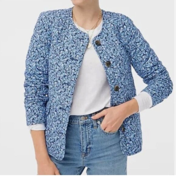 J. Crew Factory Jackets & Blazers - J.Crew Factory Quilted Cardigan Sweater Blue Ditsy Floral